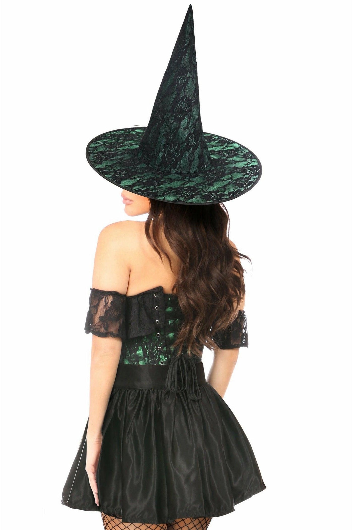 Lavish 3 PC Green Lace Off The Shoulder Witch Corset Costume - AMIClubwear