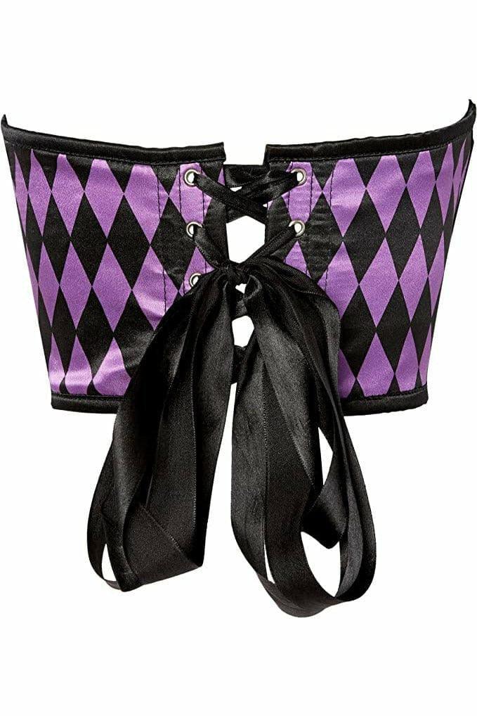 Lavish Black & Purple Diamond Satin Open Cup Waist Cincher - AMIClubwear