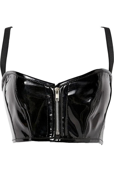 Lavish Black Patent Short Bustier Top - AMIClubwear