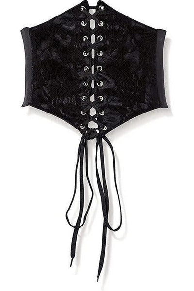 Lavish Black w/Black Lace Overlay Corset Belt Cincher - AMIClubwear