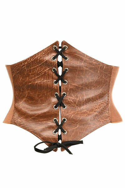 Lavish Distressed Brown Faux Leather Corset Belt - AMIClubwear