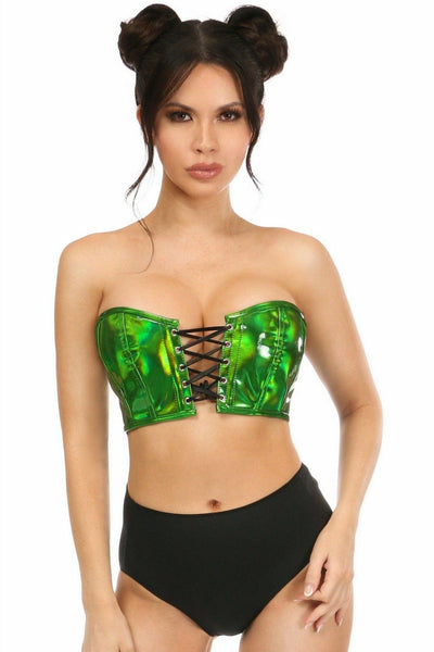 Lavish Green Holo Lace-Up Bustier Top - AMIClubwear