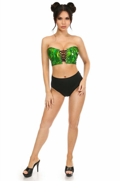 Lavish Green Holo Lace-Up Bustier Top - AMIClubwear