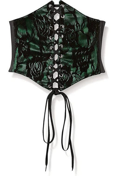 Lavish Green w/Black Lace Overlay Corset Belt Cincher - AMIClubwear