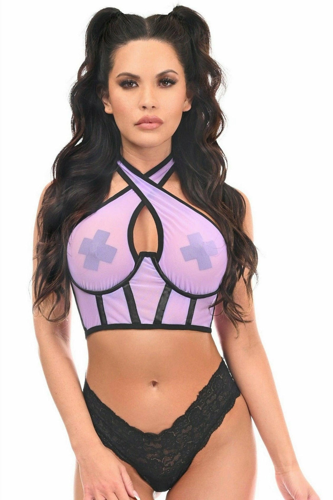 Lavish Lt Purple Mesh Underwire Cincher w/Built In Halter Top - AMIClubwear