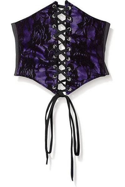Lavish Purple w/Black Lace Overlay Corset Belt Cincher - AMIClubwear