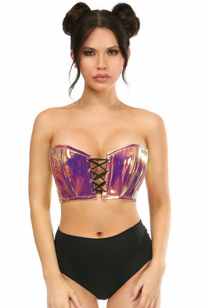 Lavish Rainbow Gold Holo Lace-Up Bustier Top - AMIClubwear