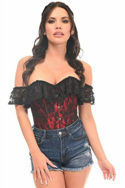 Lavish Red Lace Off-The-Shoulder Corset - AMIClubwear