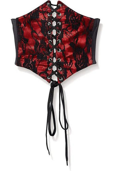 Lavish Red w/Black Lace Overlay Corset Belt Cincher - AMIClubwear