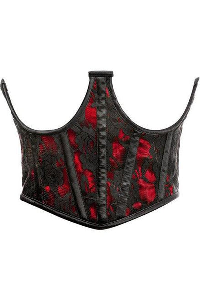 Lavish Red w/Black Lace Overlay Open Cup Waist Cincher - AMIClubwear