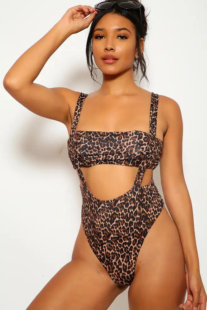 Leopard Bandeau Top Suspender Two Piece Swimsuit - AMIClubwear