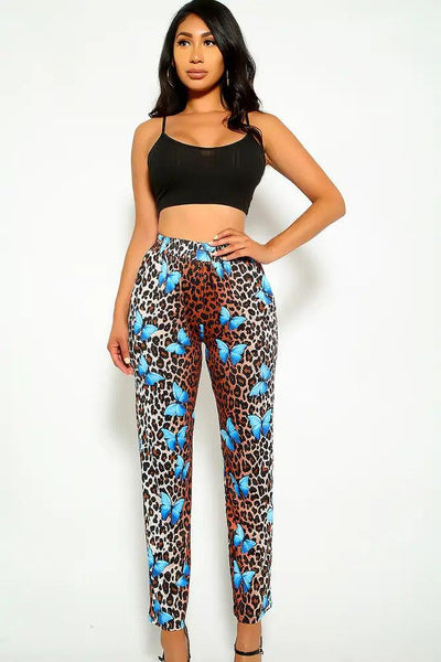 Leopard Butterfly Print Pants - AMIClubwear