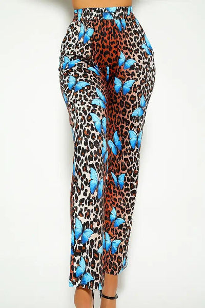 Leopard Butterfly Print Pants - AMIClubwear