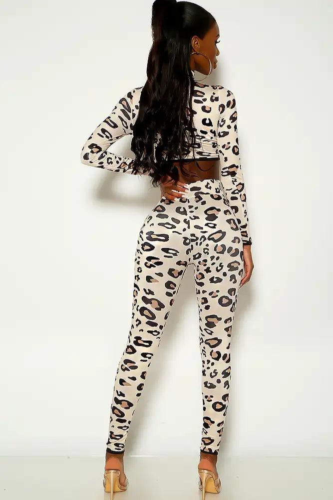 Leopard Long Sleeve Mock Neck Two Piece Outfit - AMIClubwear