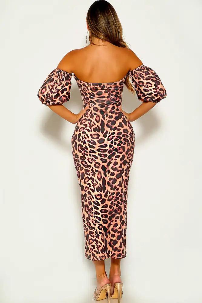 Leopard Off The Shoulder Puff sleeve Party Dress - AMIClubwear