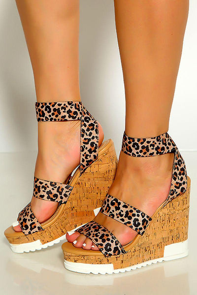 Leopard Open Toe Strappy Elastic Slip On Platform Wedges - AMIClubwear