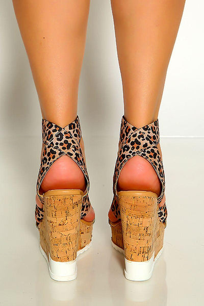 Leopard Open Toe Strappy Elastic Slip On Platform Wedges - AMIClubwear