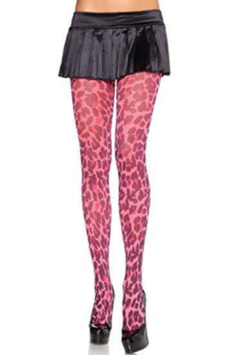 Leopard Pink Neon Opaque Tights - AMIClubwear