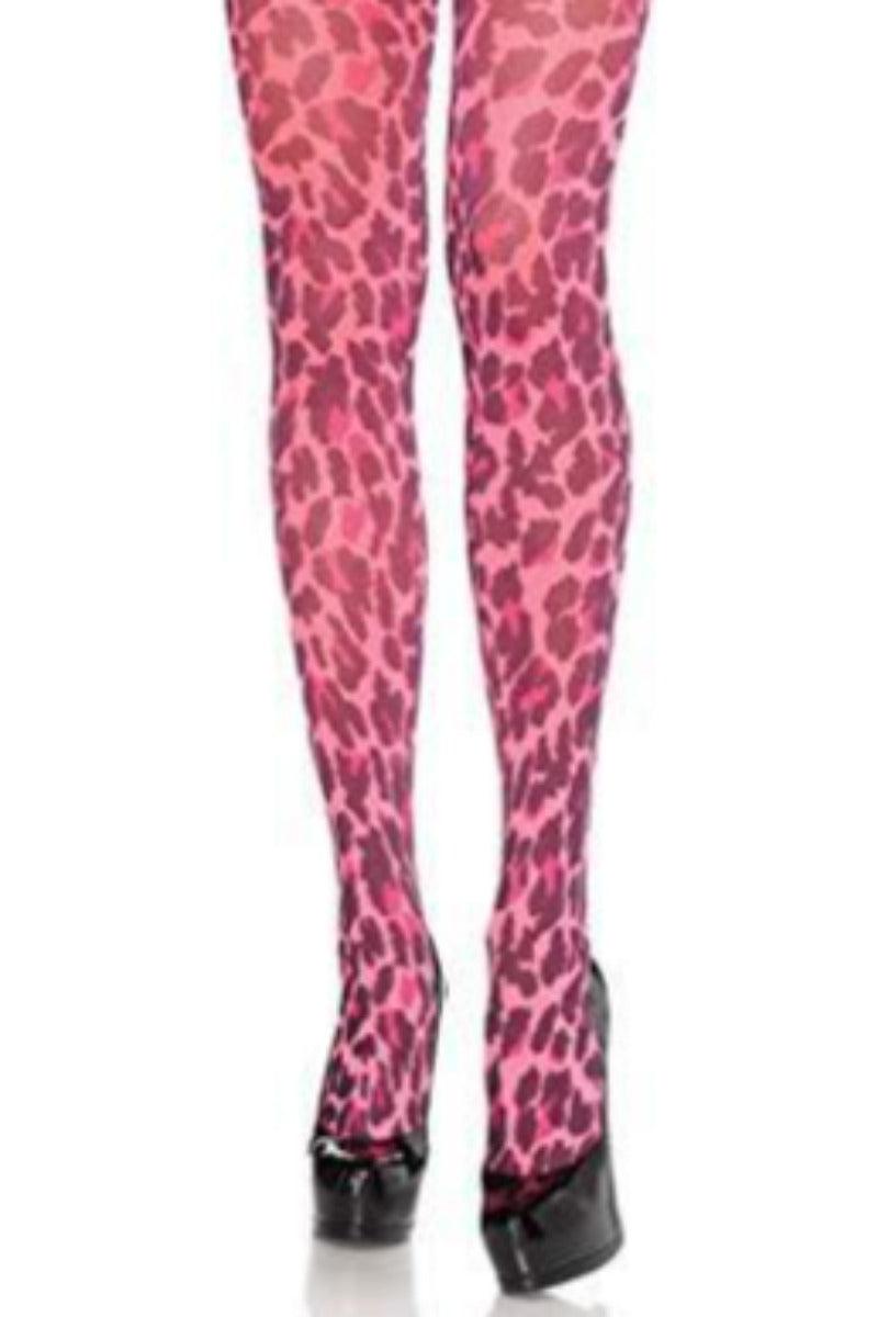 Leopard Pink Neon Opaque Tights - AMIClubwear