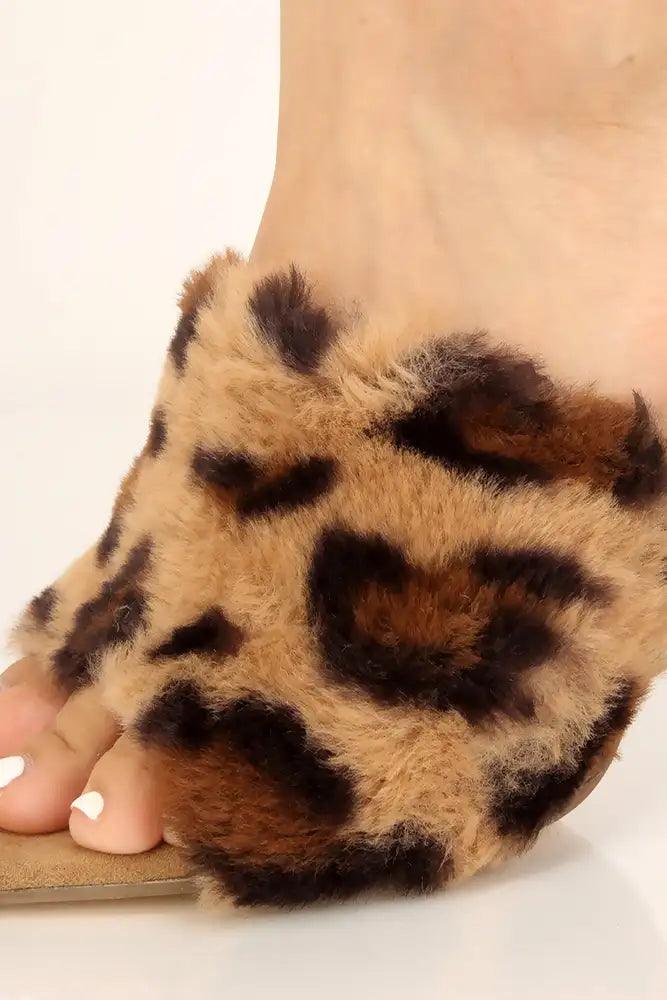 Leopard Print Faux Fur Pointy Toe High Heels - AMIClubwear