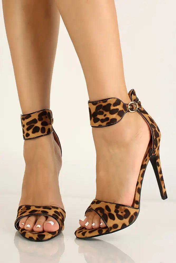 Leopard Print Faux Leather High Heels - AMIClubwear