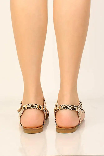 Leopard Print Faux Leather Studded Accent Sandals - AMIClubwear