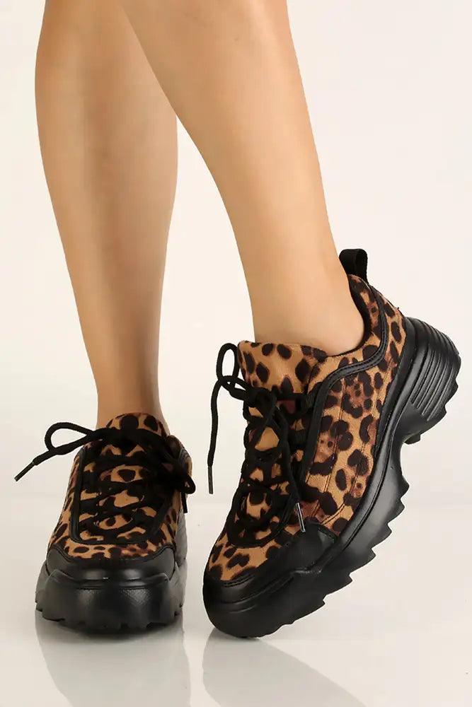 Leopard Print Faux Suede Casual Sneakers - AMIClubwear
