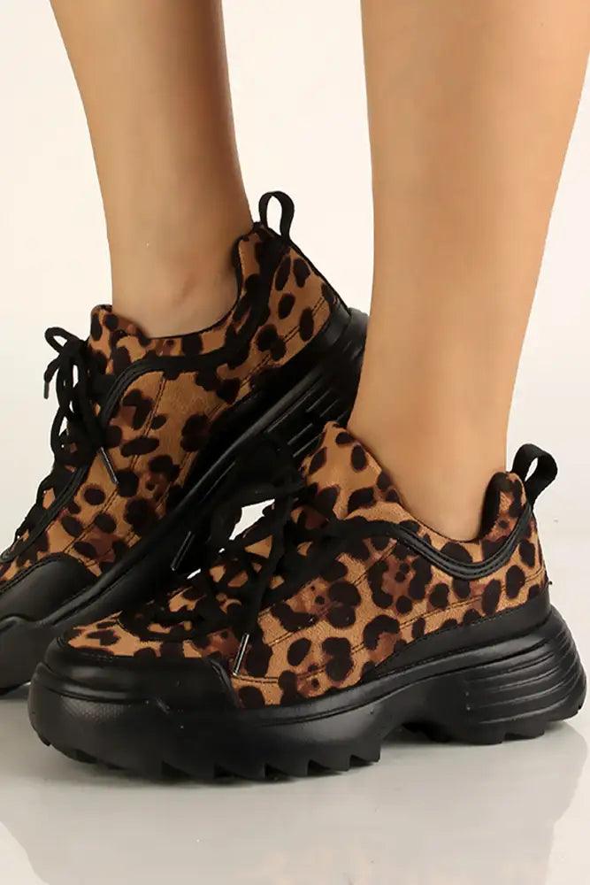 Leopard Print Faux Suede Casual Sneakers - AMIClubwear