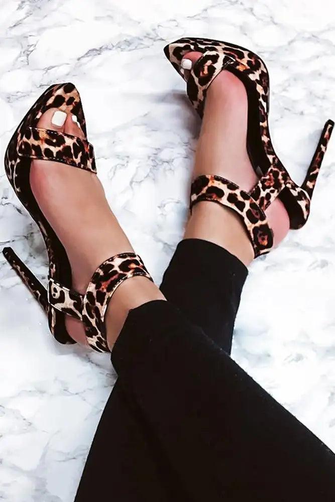 Leopard Print Faux Suede High Heels - AMIClubwear