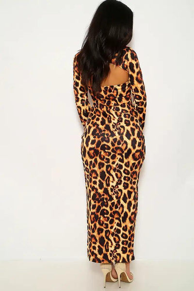 Leopard Print Long Sleeve Two Piece Dress - AMIClubwear