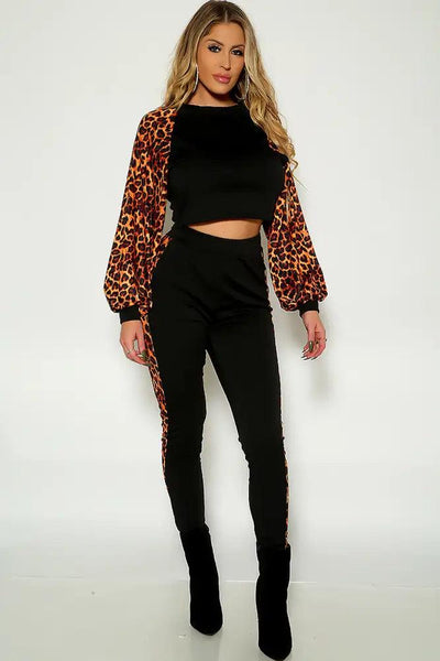 Leopard Print Long Sleeve Two Piece Outfit - AMIClubwear