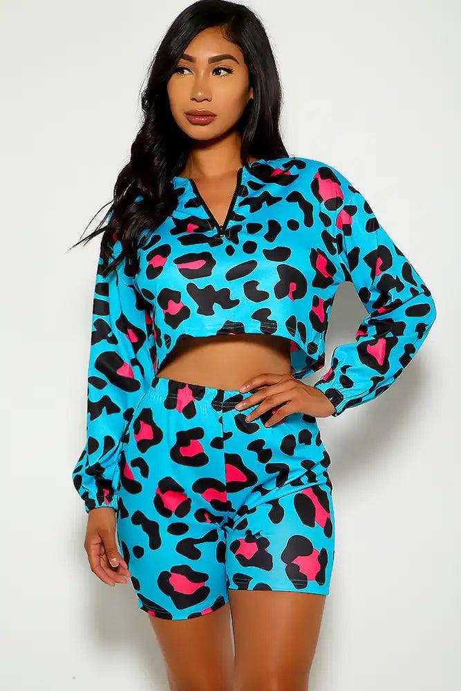 Leopard Print Long Sleeve Two Piece Outfit - AMIClubwear