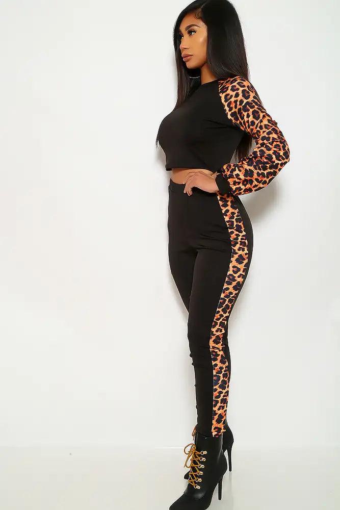 Leopard Print Long Sleeve Two Piece Outfit - AMIClubwear