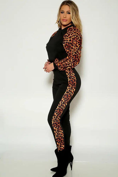 Leopard Print Long Sleeve Two Piece Outfit - AMIClubwear