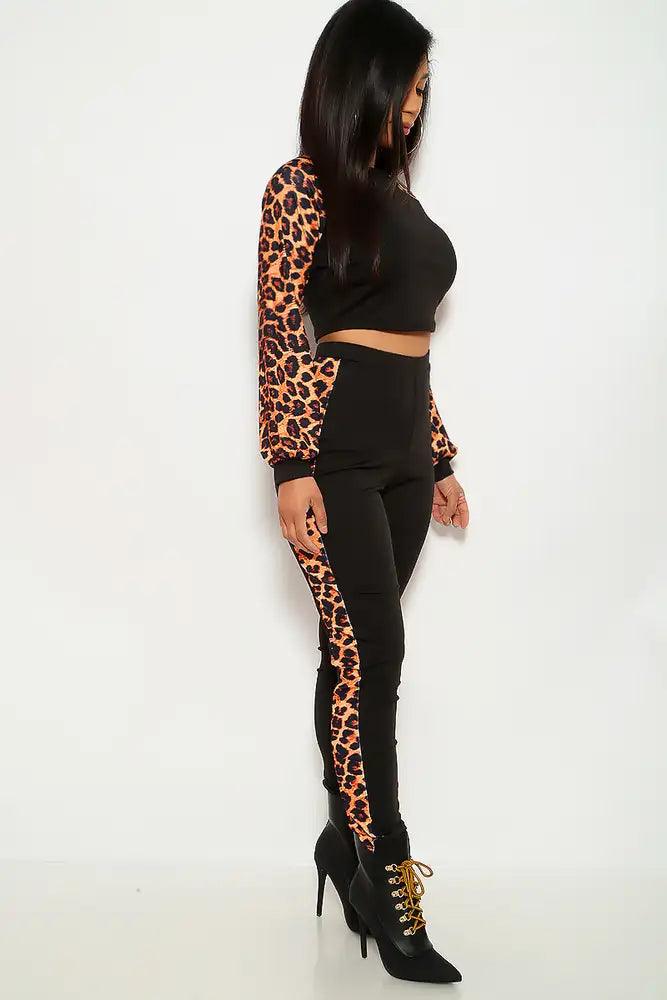 Leopard Print Long Sleeve Two Piece Outfit - AMIClubwear