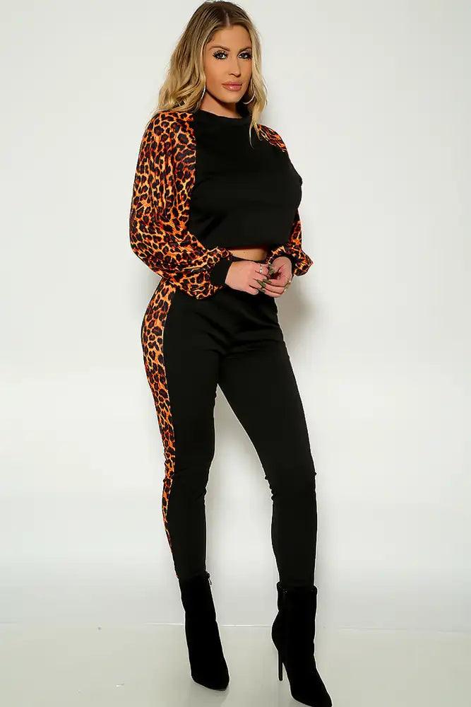 Leopard Print Long Sleeve Two Piece Outfit - AMIClubwear