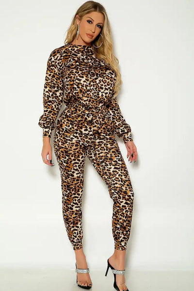 Leopard Print Long Sleeve Two Piece Outfit - AMIClubwear