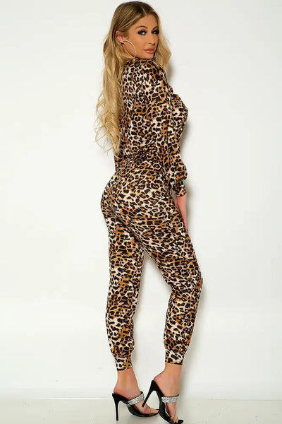 Leopard Print Long Sleeve Two Piece Outfit - AMIClubwear