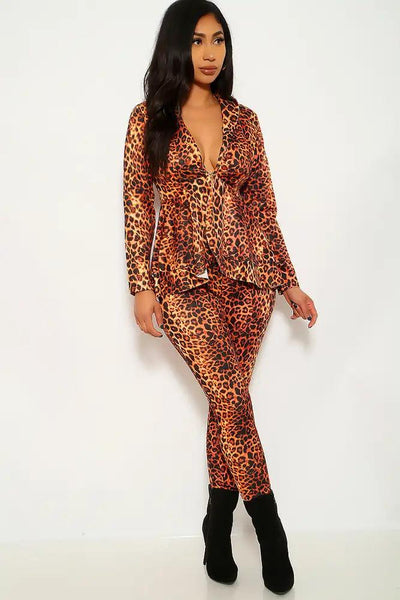 Leopard Print Long Sleeves Two Piece Outfit - AMIClubwear