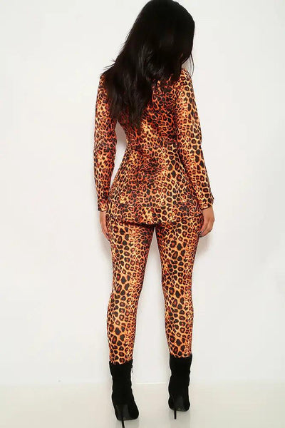 Leopard Print Long Sleeves Two Piece Outfit - AMIClubwear