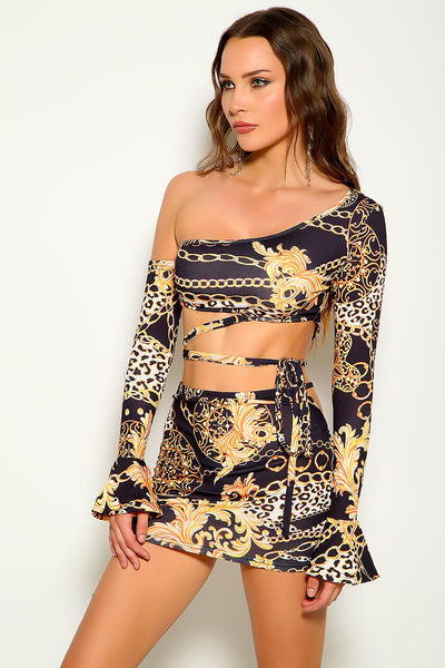 Leopard Print Long Sleeves Two Piece Sexy Dress - AMIClubwear