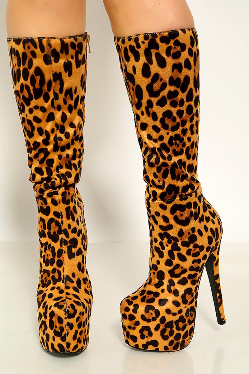 Leopard Print Mid Calf Zip Up Platform Boots - AMIClubwear