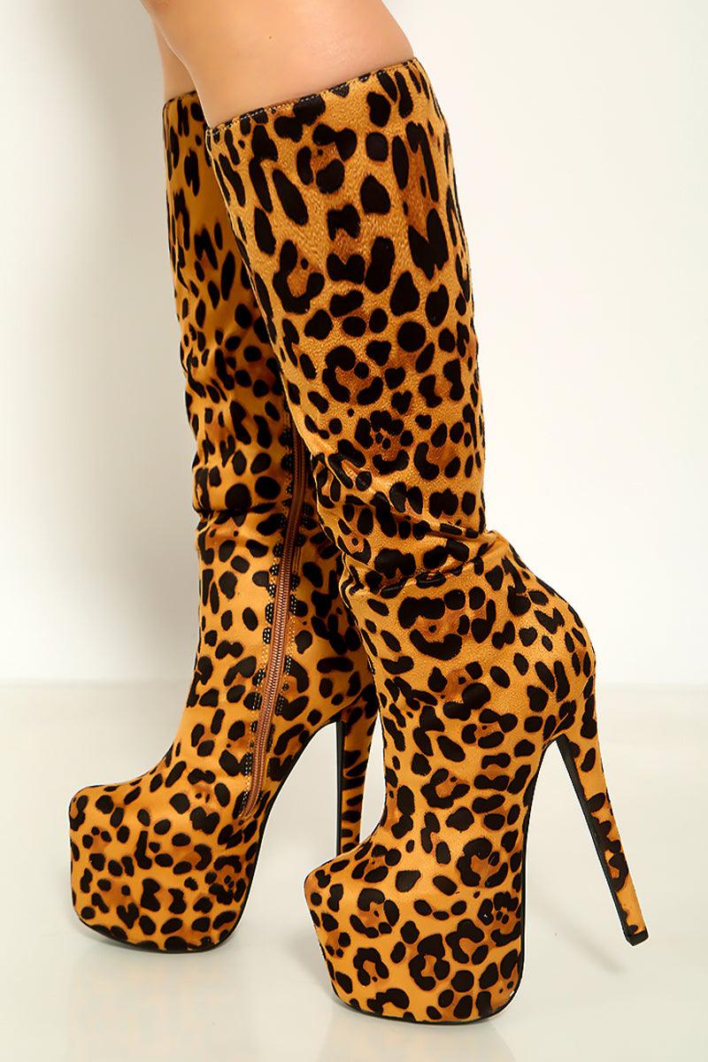 Leopard Print Mid Calf Zip Up Platform Boots - AMIClubwear