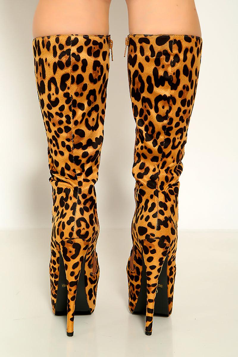 Leopard Print Mid Calf Zip Up Platform Boots - AMIClubwear