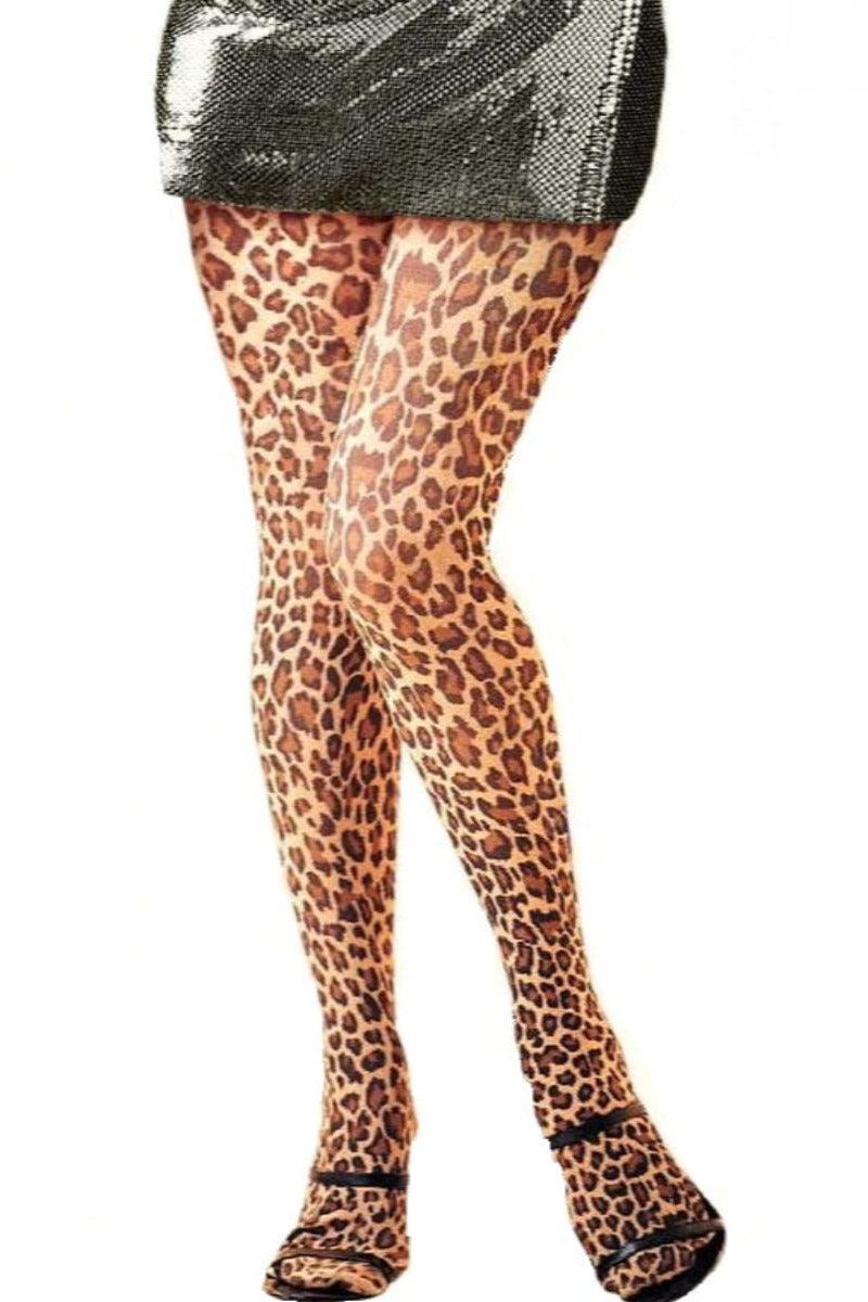 Leopard Print Nylon Tights - AMIClubwear