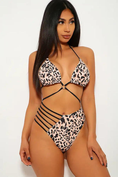 Leopard Print O-Ring Two Piece Swimsuit - AMIClubwear