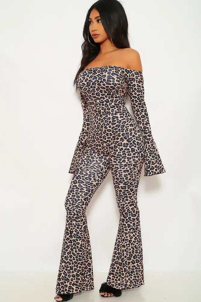 Leopard Print Off The Shoulder Dressy Jumpsuit - AMIClubwear