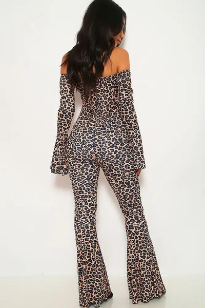 Leopard Print Off The Shoulder Dressy Jumpsuit - AMIClubwear