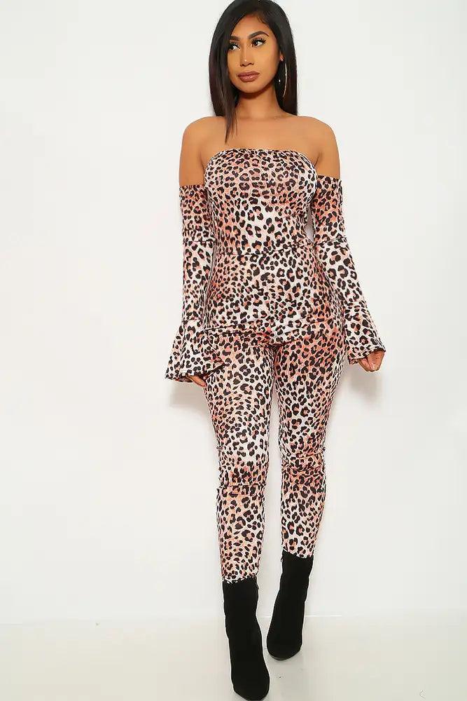 Leopard Print Off The Shoulder Jumpsuit - AMIClubwear