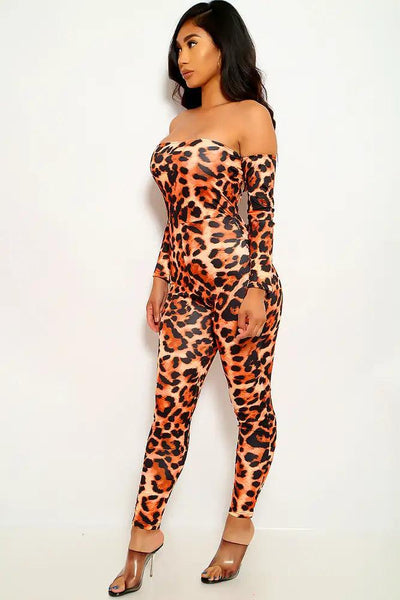 Leopard Print Off The Shoulder Jumpsuit - AMIClubwear